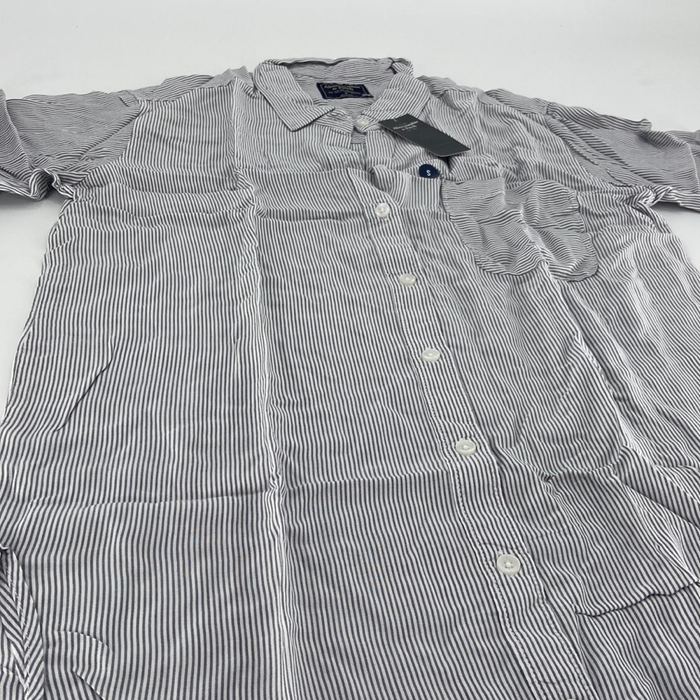 Abercrombie & Fitch Women's White Gray Striped Long Sleeve Button-Up Shirt Sz S - Picture 3 of 8
